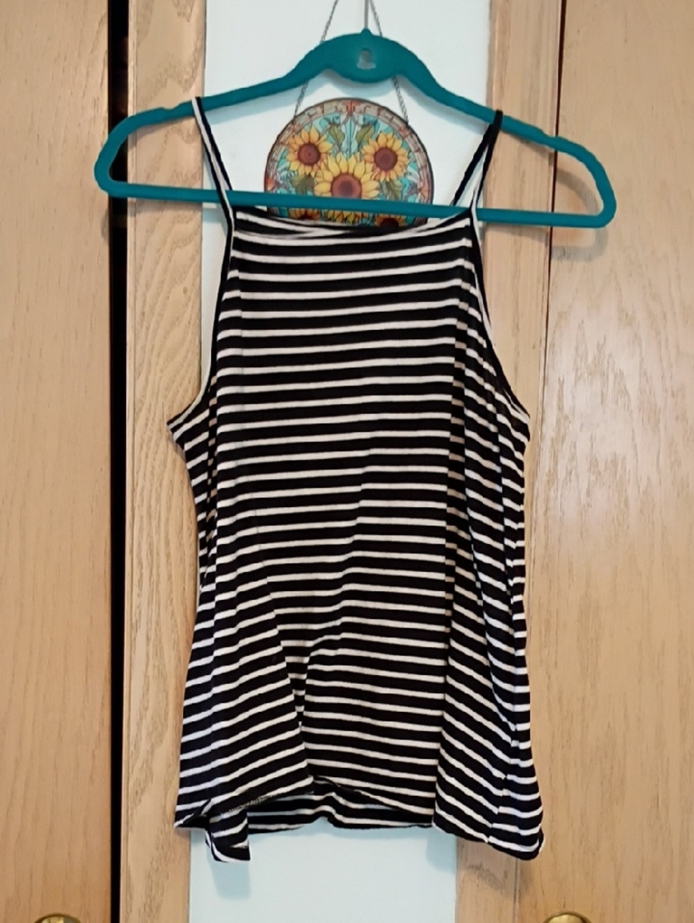 Old Navy Black and White Striped Halter-Style Spaghetti Strap Camisole